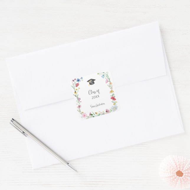 Wildflowers Graduation Square Sticker (Envelope)
