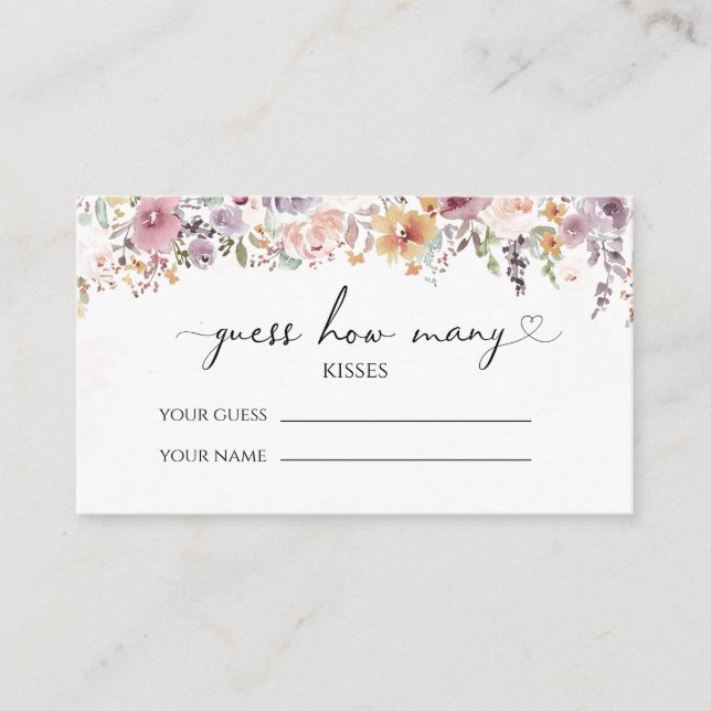 Wildflowers guess how many kisses bridal game enclosure card (Front)
