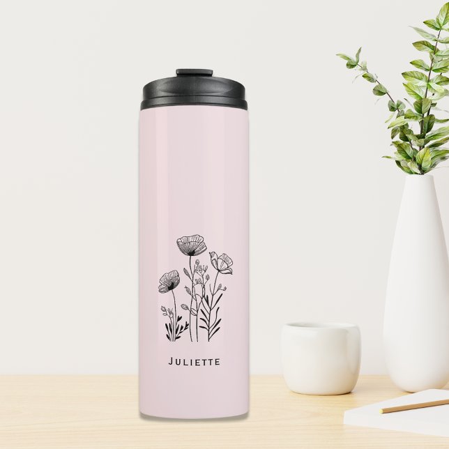 Wildflowers hand-draw monogram  thermal tumbler (Wildflowers hand-draw monogram thermal tumbler gift for her)