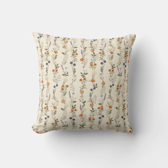 Wildflowers Handdrawn Throw Pillow (Front)