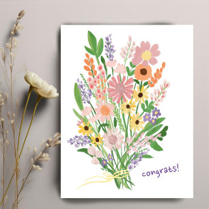 Wildflowers Handpainted Colourful Gouache Congrats Postcard