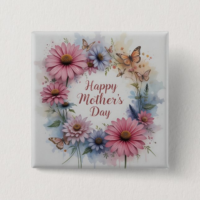 WildFlowers Happy Mother's Day 2 Inch Square Button (Front)