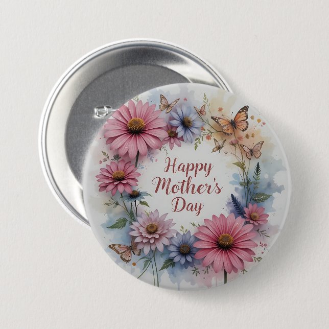 Wildflowers Happy Mother's Day 3 Inch Round Button (Front & Back)