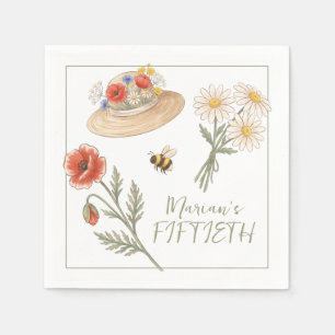 Wildflowers, hat and bee 50th birthday napkin