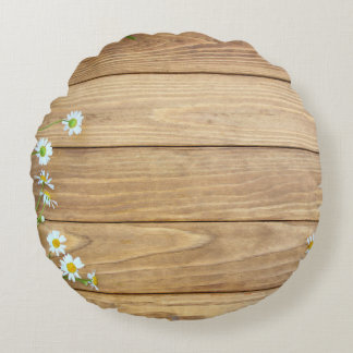 Wildflowers, herbs: wooden background. round pillow