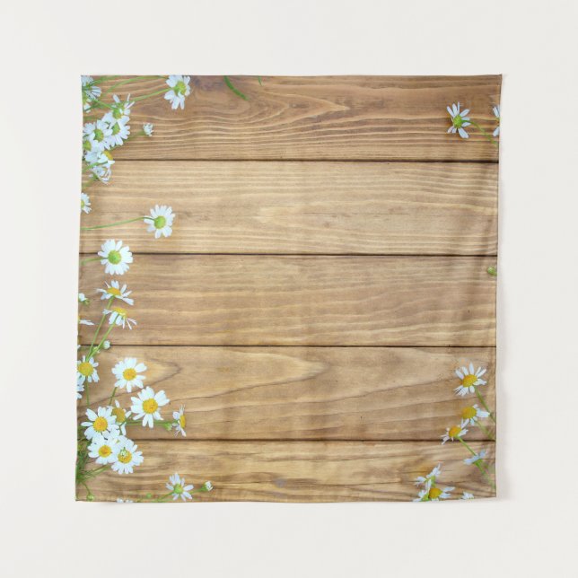 Wildflowers, herbs: wooden background. tapestry (Front)