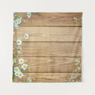 Wildflowers, herbs: wooden background. tapestry
