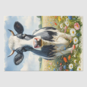 Wildflowers Holstein Dairy Cow Decoupage Tissue Paper