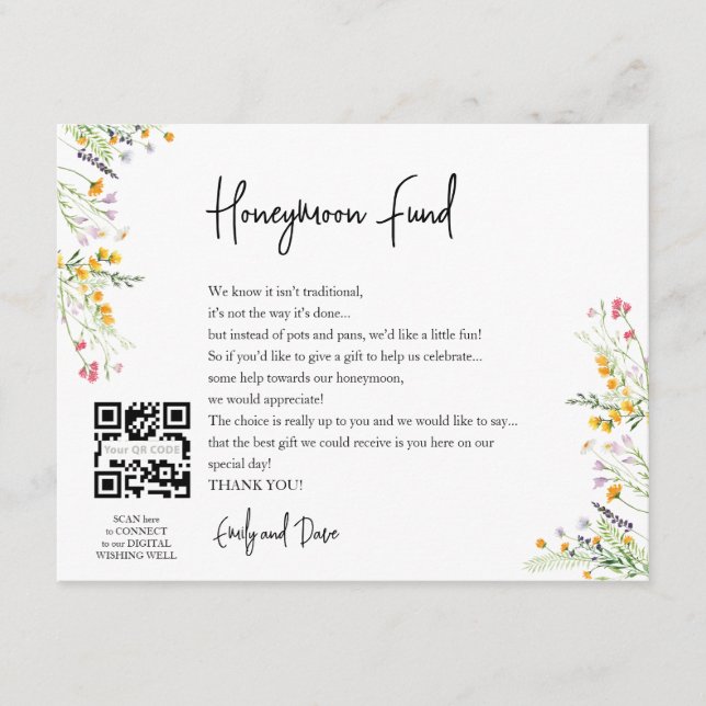 Wildflowers Honeymoon wish QR CODE  Enclosure Card (Front)