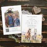 Wildflowers Horses Painting Rustic Country Wedding Invitation<br><div class="desc">A charming watercolor painting of two horses in a prairie filled with wildflowers beautifully decorates this invitation with a spring or summer colour scheme and modern calligraphy accents. Perfect for a country, barn, or rustic wedding theme, this design captures the warmth and simplicity of a Western celebration, setting the tone...</div>