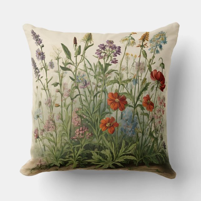Wildflowers Illustration  Throw Pillow (Front)