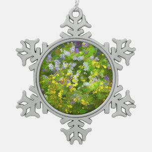 Wildflowers Impasto Painting - Original Flower Art Snowflake Pewter Christmas Ornament
