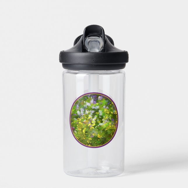 Wildflowers Impasto Painting - Original Flower Art Water Bottle (Front)