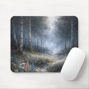 Wildflowers in a Moonlit Birch Forest  Mouse Pad