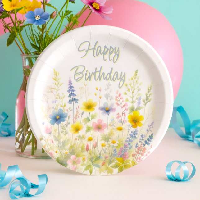 Wildflowers in Bloom Happy Birthday Paper Plate (Creator Uploaded)