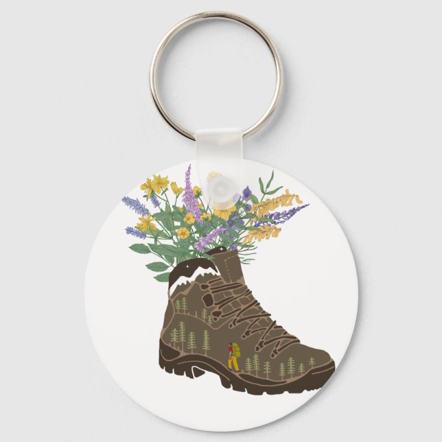 Wildflowers in Hiking Boot Camping  T-Shirt Keychain (Front)