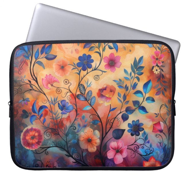 WIldflowers in Pink, Blue, Orange Laptop Sleeve (Front)