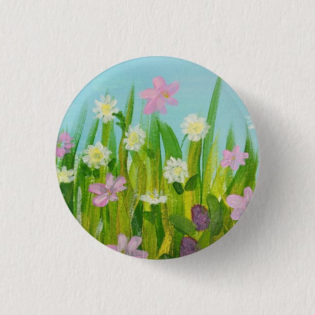 Wildflowers in the grass 1 inch round button (Front)