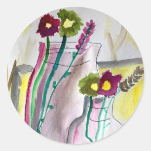 Wildflowers in vase abstract art classic round sticker