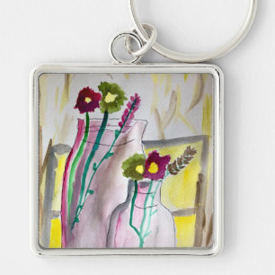 Wildflowers in vase abstract art keychain