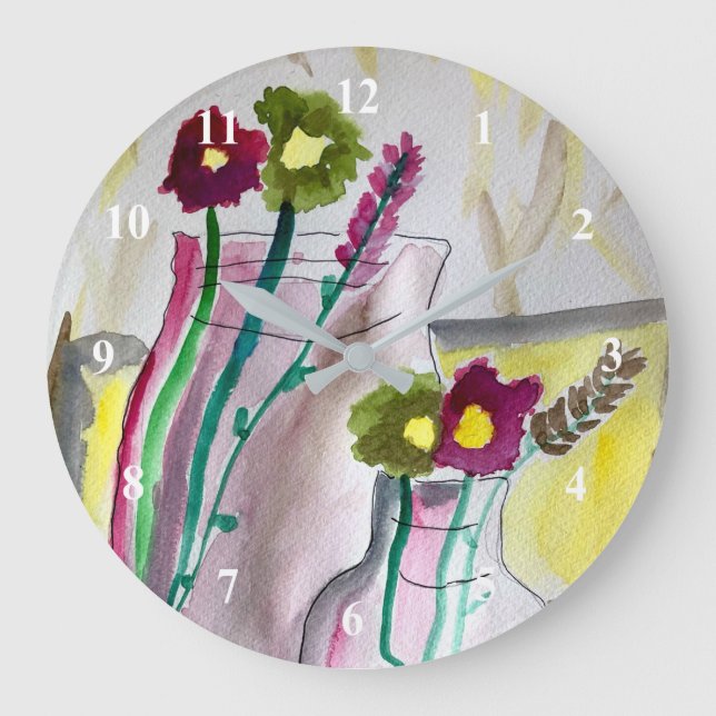 Wildflowers in vase abstract art large clock (Front)