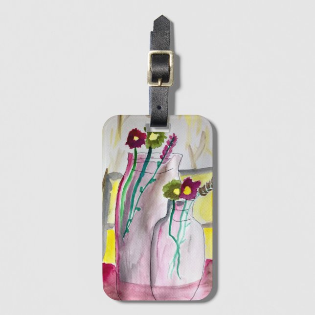 Wildflowers in vase abstract art luggage tag (Front Vertical)