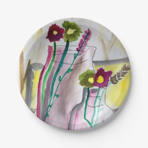 Wildflowers in vase abstract art paper plate