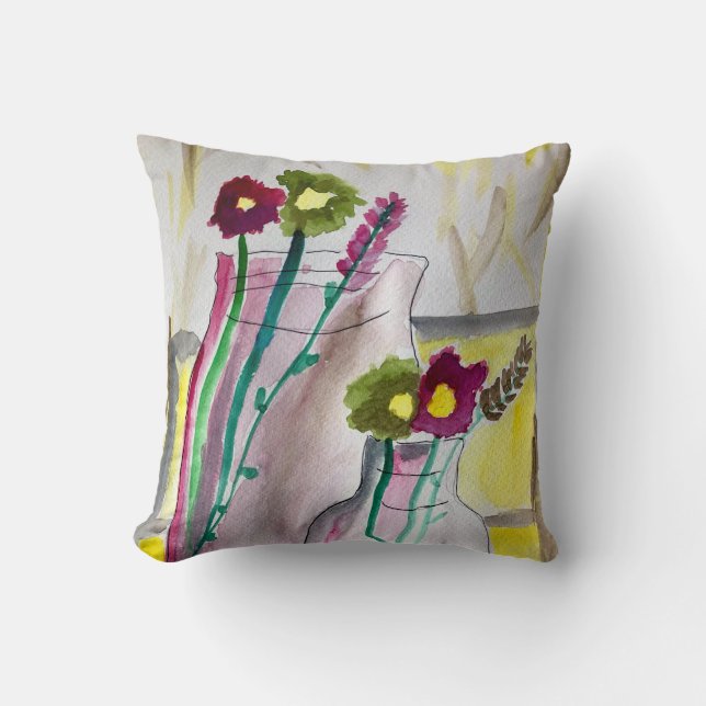 Wildflowers in vase abstract art throw pillow (Front)