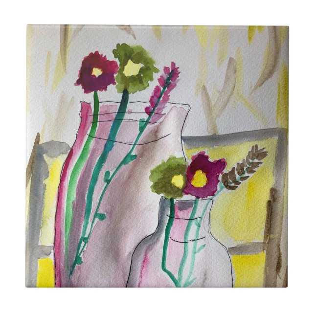 Wildflowers in vase abstract art tile (Front)