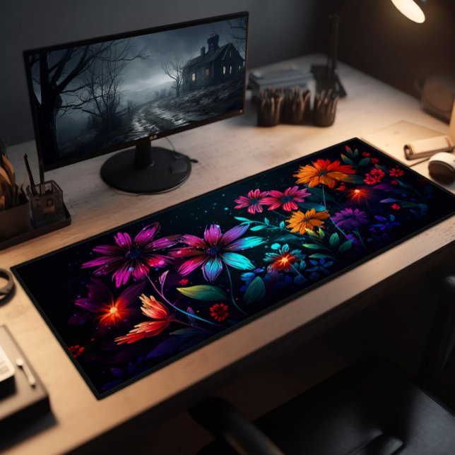 Wildflowers In Vibrant Fractal Colours Desk Mat (Creator Uploaded)