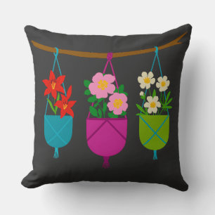 wildflowers in vibrant planters throw pillow