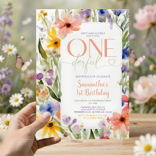 Wildflowers Isn't She Onederful 1st Birthday Invitation