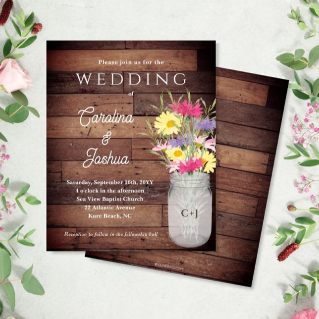 Wildflowers Jar Spring Garden Wedding Invitation (Creator Uploaded)