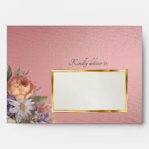 Wildflowers & Leaf Monogram - Rose Gold Envelope
