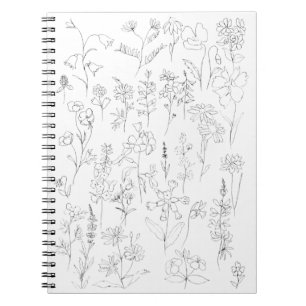 wildflowers line drawing black and white notebook