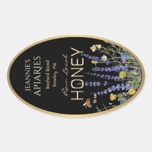 Wildflowers Local Raw Honey Label Bee Black Gold