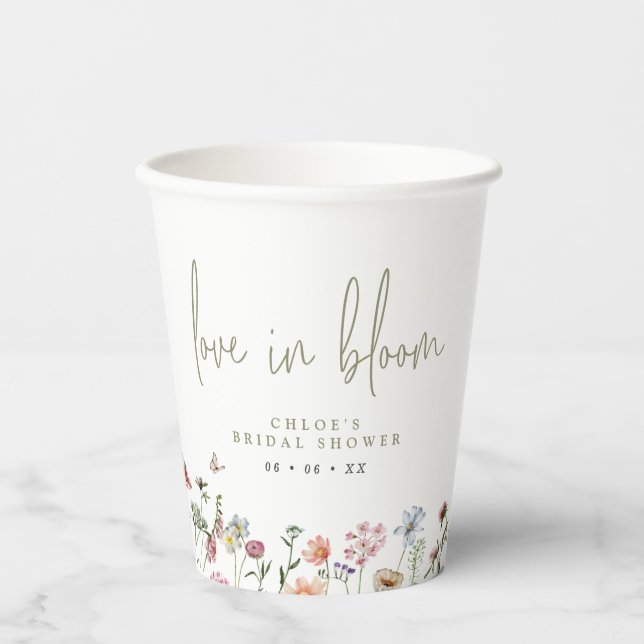 Wildflowers Love In Bloom Bridal Shower Paper Cups (Front)