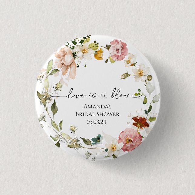Wildflowers Love is in Bloom 1 Inch Round Button (Front)