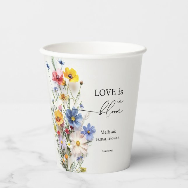 Wildflowers Love is in Bloom Bridal Shower Paper Cups (Front)