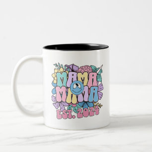 Wildflowers Mama Est 2024 Pregnancy Announcement  Two-Tone Coffee Mug