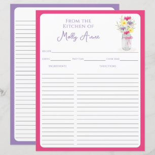 Wildflowers Mason Jar Pink & Purple Recipe Sheets