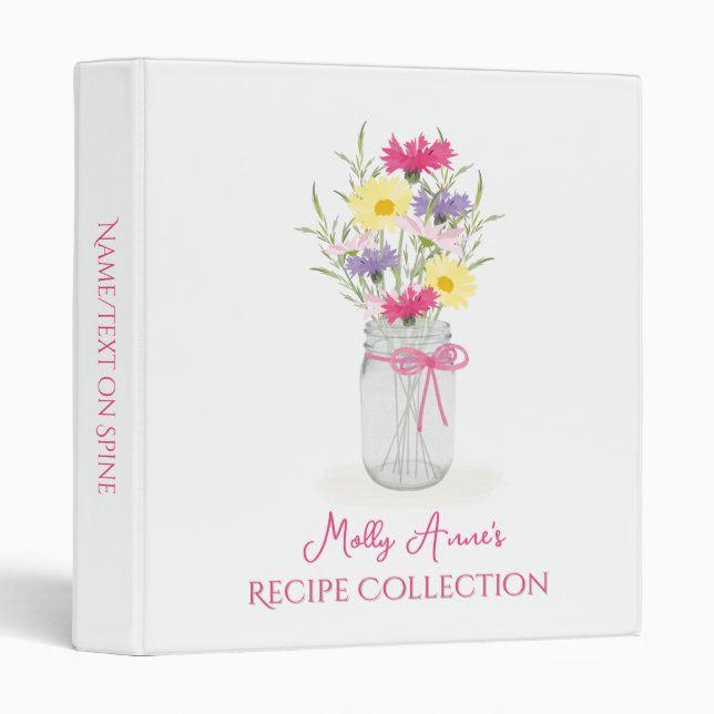Wildflowers Mason Jar Vase Floral Farmhouse Recipe Binder (Front/Spine)