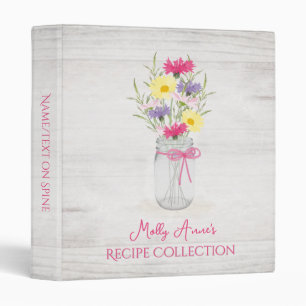 Wildflowers Mason Jar Vase Pink Rustic Recipe Binder