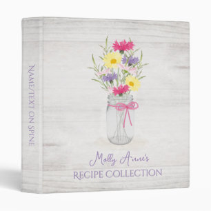 Wildflowers Mason Jar Vase Purple Rustic Recipe Binder