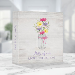 Wildflowers Mason Jar Vase Purple Rustic Recipe Binder