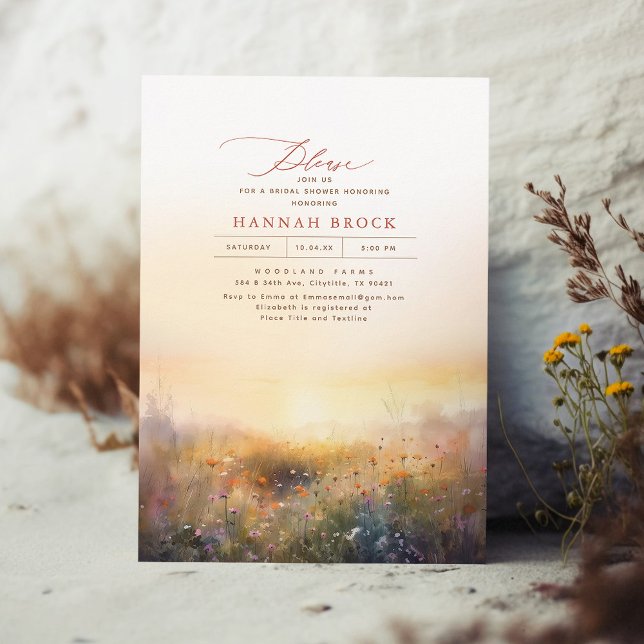 Wildflowers Meadow Elegant Summer Bridal Shower Invitation (Creator Uploaded)