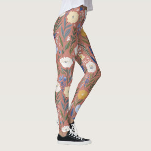 Wildflowers Meadow Watercolor Floral Brown Leggings