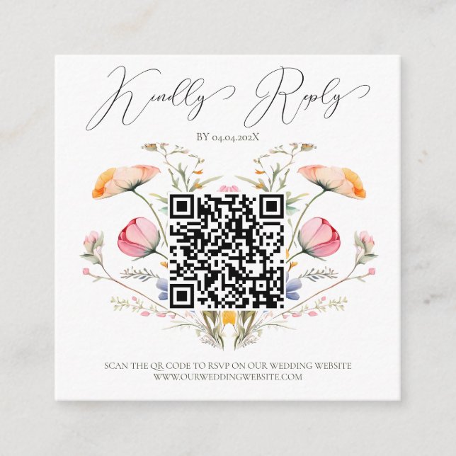 Wildflowers Meadow Wedding Budget QR Code Rsvp Enclosure Card (Front)