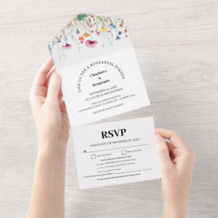 Wildflowers Menu Choice Rehearsal Dinner All In One Invitation