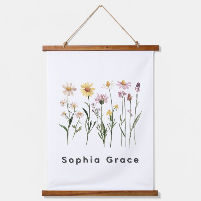 Wildflowers Minimalist Custom Name Hanging Tapestry (Front)